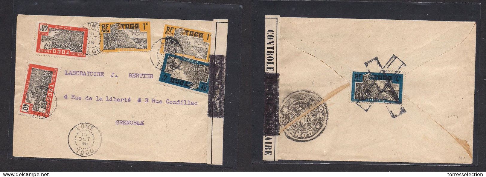 FRC - Togo. 1930 (16 Oct) Lome - Grenoble, France. Multifkd Front + Reverse Censored Envelope Incl Control Cachet. VF. - Other & Unclassified