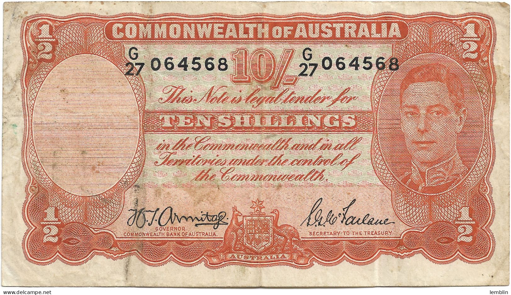 AUSTRALIE - 10 SHILLINGS GEORGE VI 1942 - WWII Issues