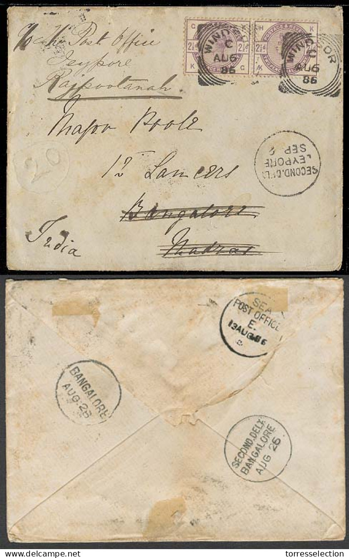 GREAT BRITAIN. 1886. Windsor - India / Madras. Over To Rajpootanah. Env Fkd 2 1/2d Hoip Pair / Cds. VF. - ...-1840 Voorlopers