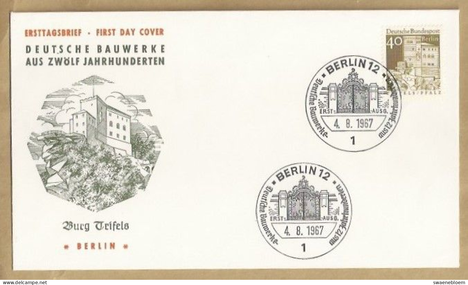 DE.- ERSTTAGSBRIEF. BURG TRIFELS. ERSTAUSGABETAG 4.8.1967. FDC. DEUTSCHE BAUWERKE AUS 12 JAHRHUNDERTEN. BERLIN. - 1948-1970