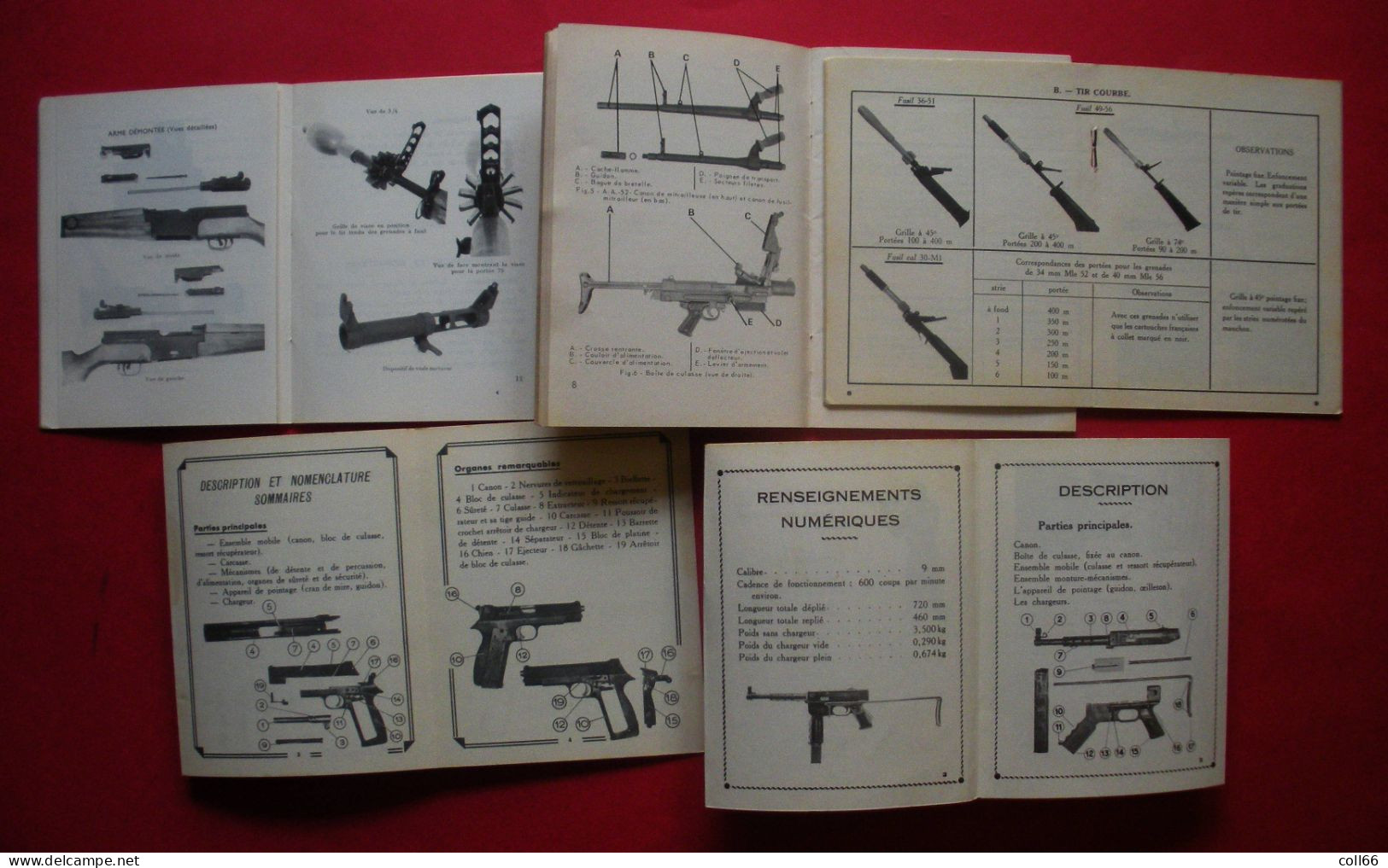 5 Fascicules Ministère Armées Sur Armes: PA 1950 PM 1949 Fusil 49-56 Lance Grenade Et AA 52 F1 En 7.62 - Otros & Sin Clasificación