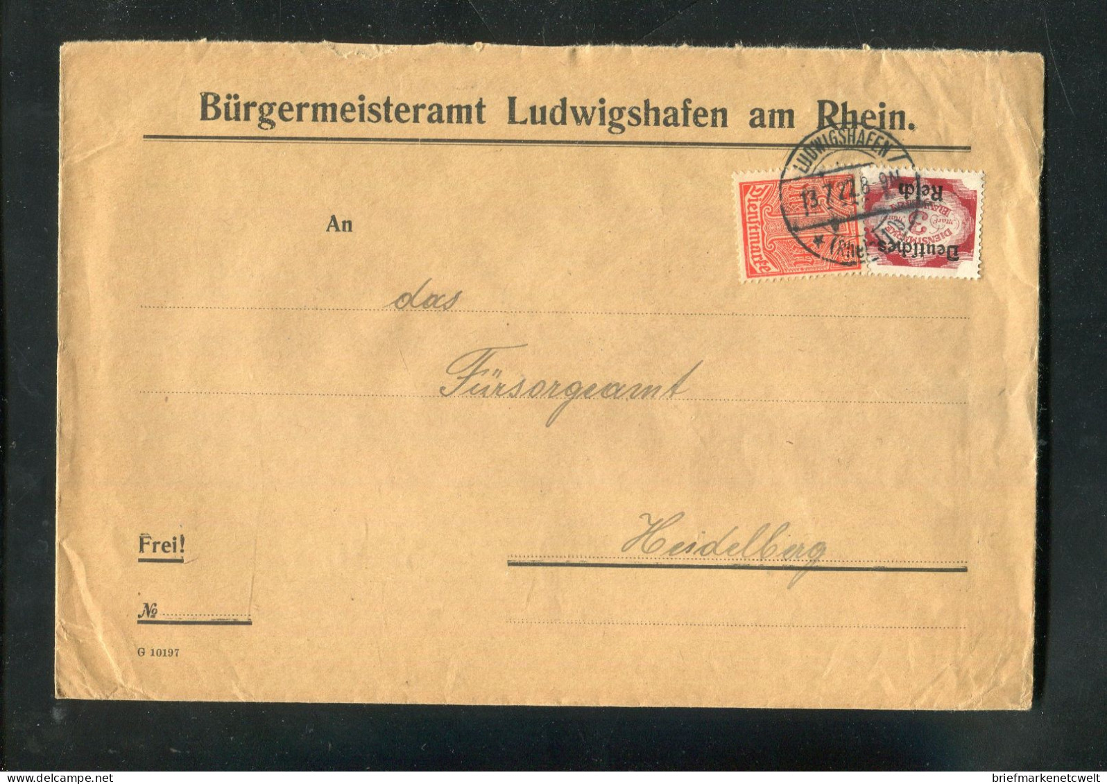 "DEUTSCHES REICH" 1922, Dienstbrief Mit MiF Ex Buegrermeisteramt Ludwigshafen Nach Heidelberg (B0097) - Servizio