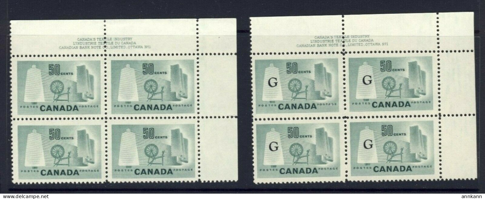 2x Canada MNH VF PL. Blk. #1 Textile Ind. No 334 & #O38 OP G CV= $75.00 - Opdrukken