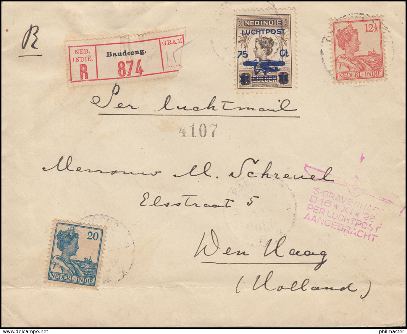 Flugpost Niederl.-Indien - NL Mit Bordstempel S'GRAVENHAGE 16.11.29 N. Den Haag - Poste Aérienne