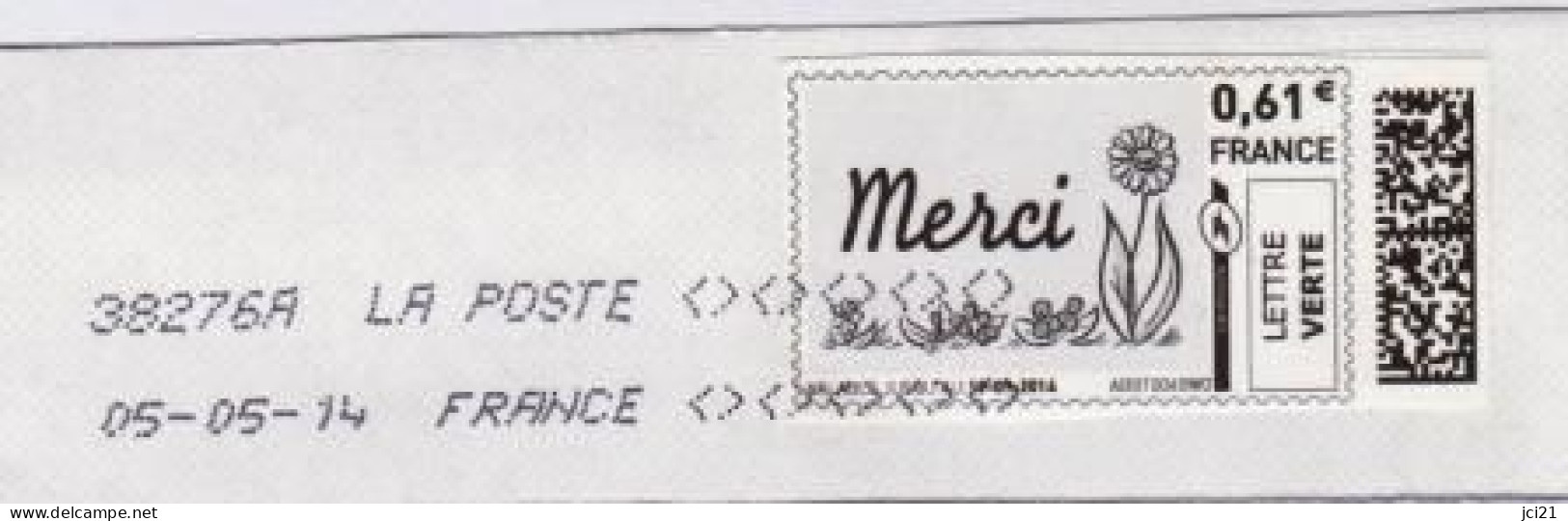 MON TIMBRE EN LIGNE " MERCI " Fleur OBLITÉRÉ SUR ENVELOPPE ENTIÈRE (1752)_Ti789 - Autres & Non Classés