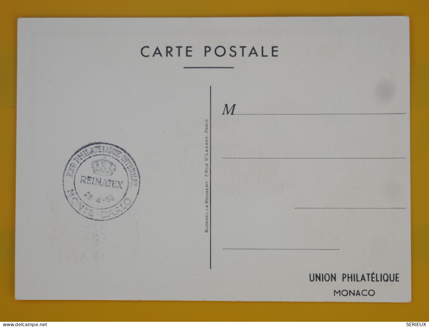 DL17 MONACO  BELLE CARTE 1952 EXPO REINATEX +  ++AFF. INTERESSANT + - Lettres & Documents