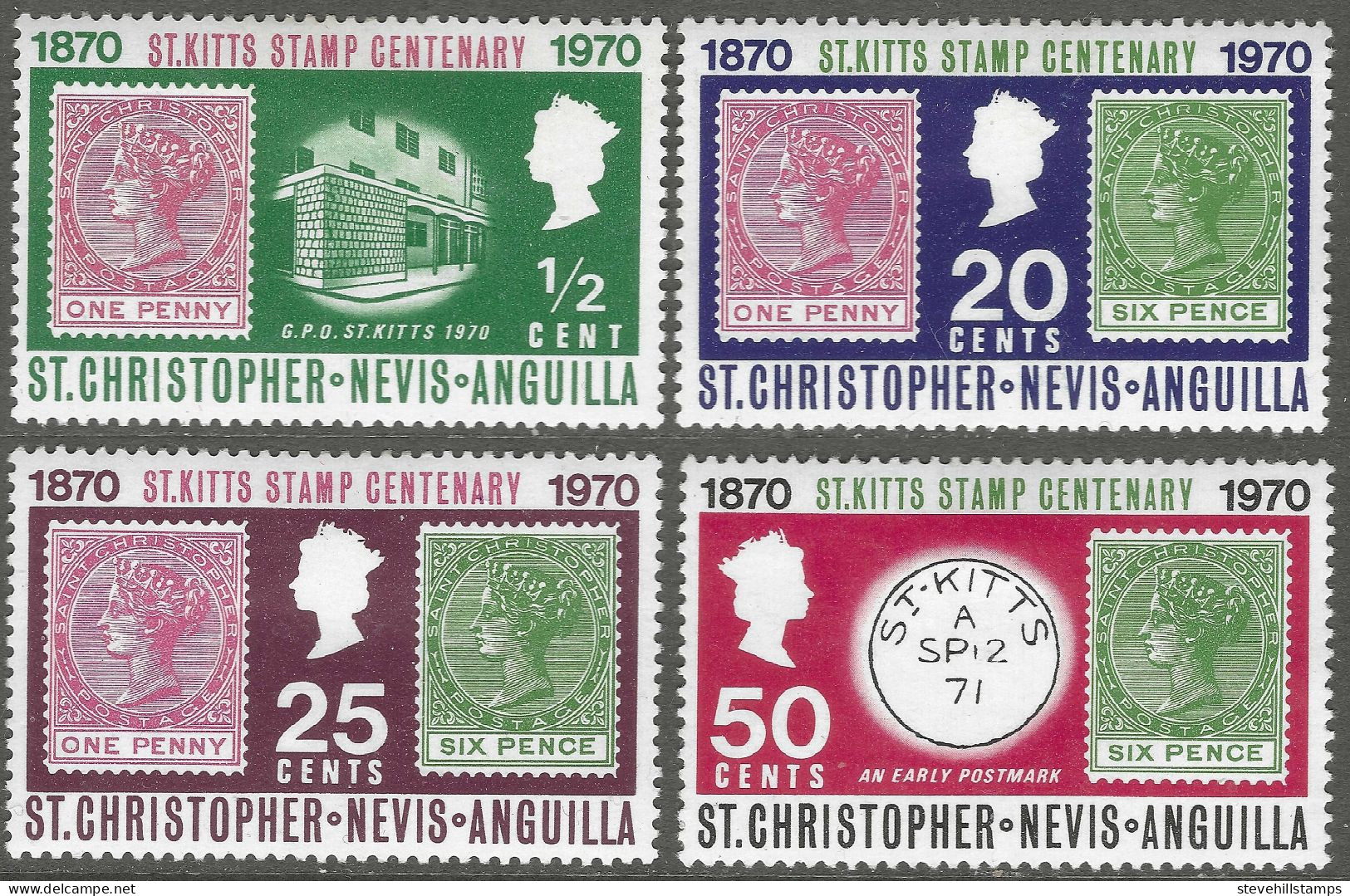 St Kitts-Nevis. 1970 Stamp Centenary. MH Complete Set. SG 229-232. M3124 - St.Christopher, Nevis En Anguilla (...-1980)