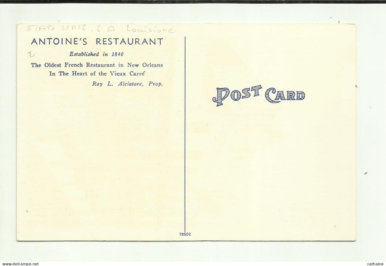 ETATS UNIS . NEW ORLEANS , ANTOINE'S RESTAURANT . 713 SAINT LOUIS .  ROY L. ALCIATORE PROP. - New Orleans