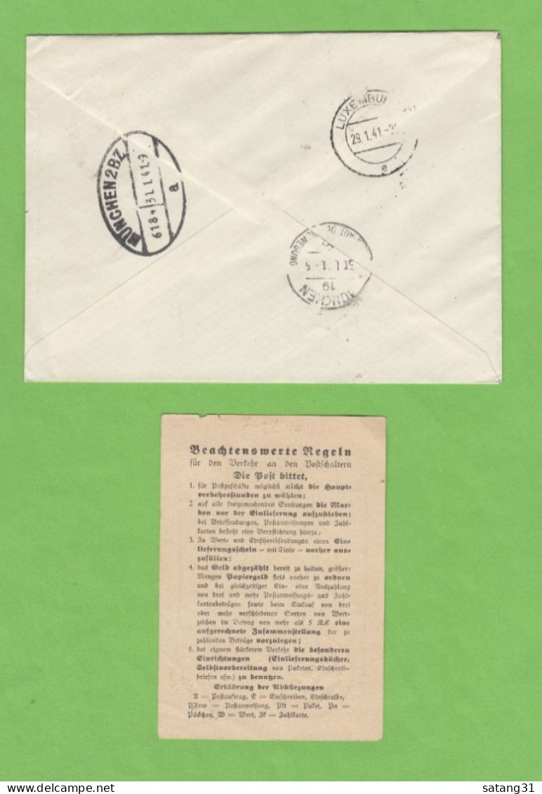 EINGESCHRIEBENER BRIEF AUS MERSCH MIT RECO. ZETTEL NACH MÜNCHEN,DEUTSCHLAND,1941. - 1940-1944 Deutsche Besatzung