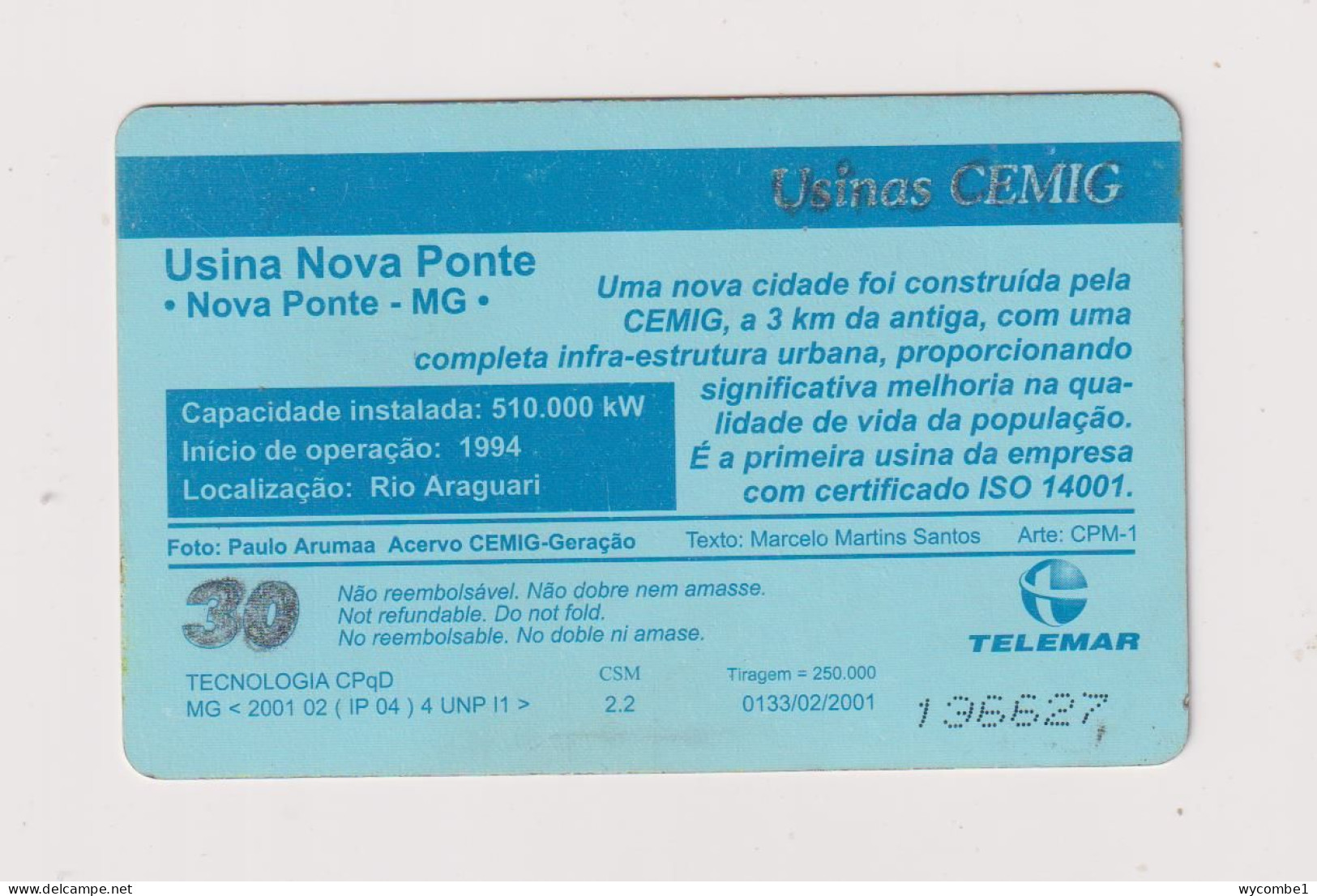 BRASIL - Hydro Electric Dam Inductive Phonecard - Brazil