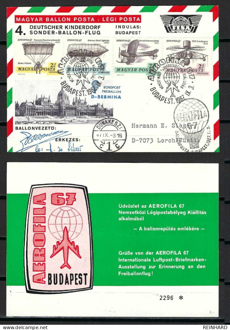 4. DEUTSCHER KINDERDORF SONDER-BALLONFLUG Von Budapest Nach Dunakeszi 3.9.1967 - Siehe Bild - Lettres & Documents