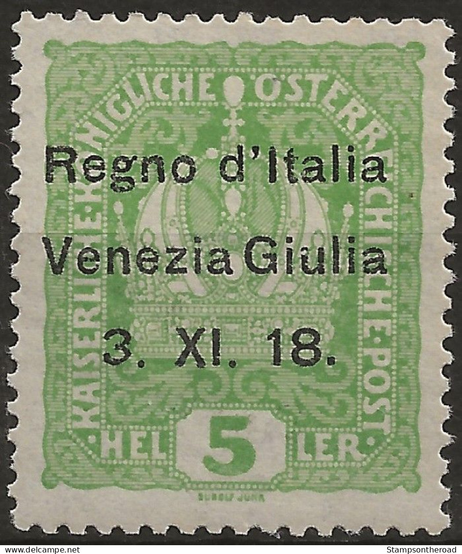 TRVG2L - 1918 Terre Redente - Venezia Giulia, Sassone Nr. 2, Francobollo Nuovo Con Traccia Di Linguella */ - Venezia Giuliana