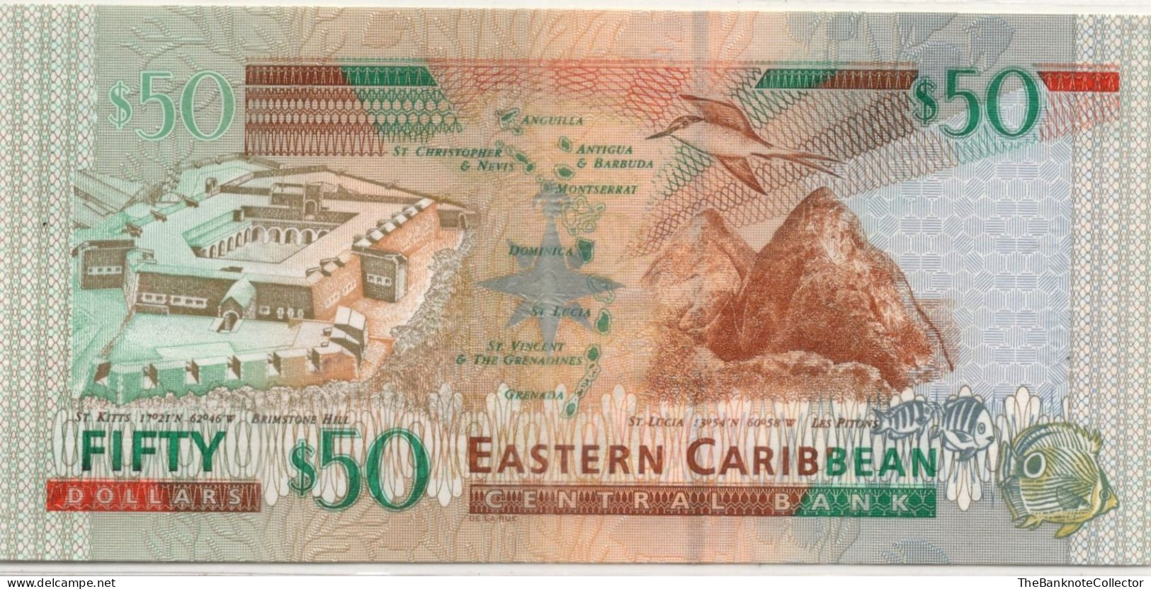 Eastern Caribbean 50 Dollars Antigua QEII P-40A ND 2000 UNC - East Carribeans