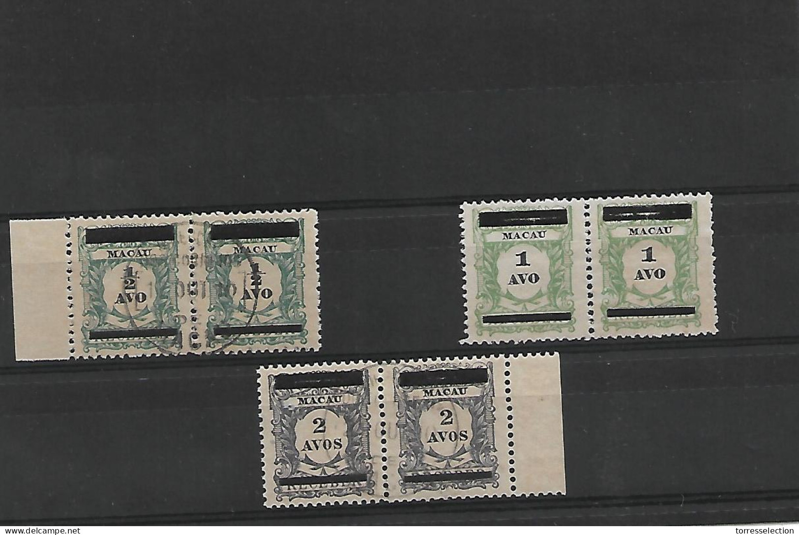 MACAU. 1910. Choi 141/3 (x/o) 141º - 142a (x) + 143a (x). Very Postage Due Ovpt. Complete Set In Pairs, Mint And Used Wi - Sonstige & Ohne Zuordnung