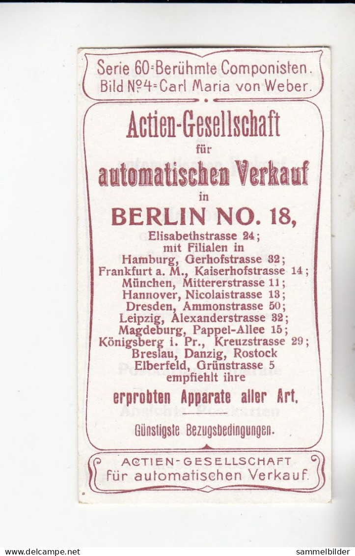 Actien Gesellschaft  Berühmte  Komponisten Carl Maria Von Weber     Serie  60 #4 Von 1900 - Stollwerck