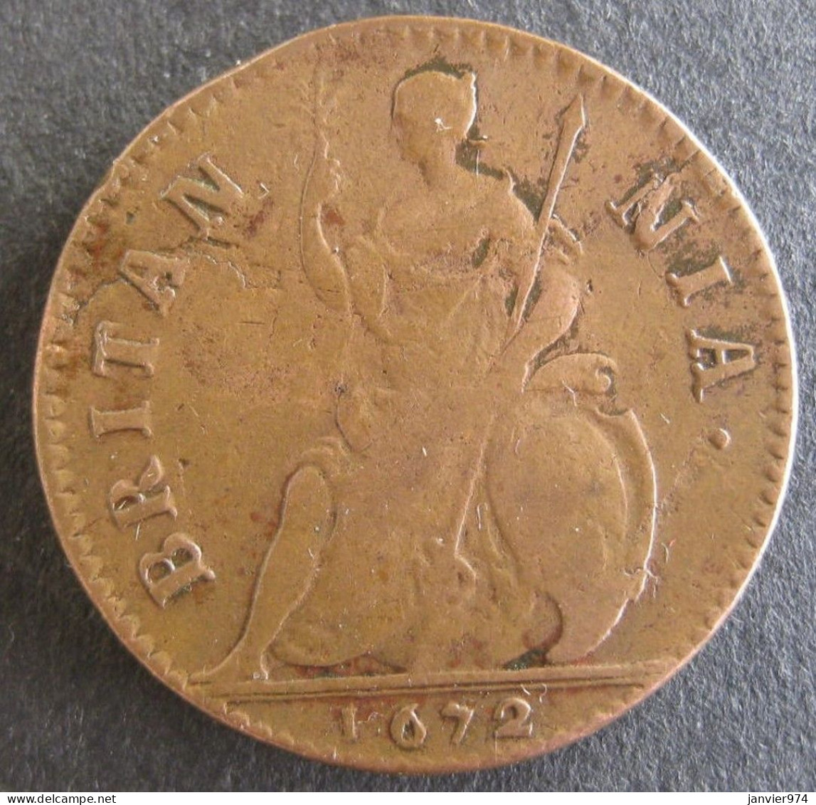 Grande Bretagne,  Farthing 1672 Charles II, En Cuivre, TTB/VF. KM# 436.1 - A. 1 Farthing