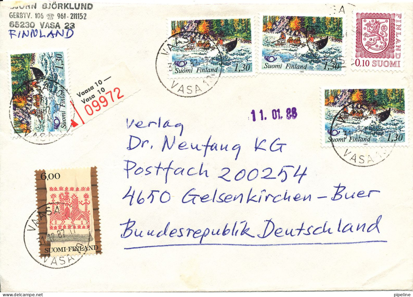 Finland Registered Cover Sent To Germany Vasa 31-12-1987 - Briefe U. Dokumente