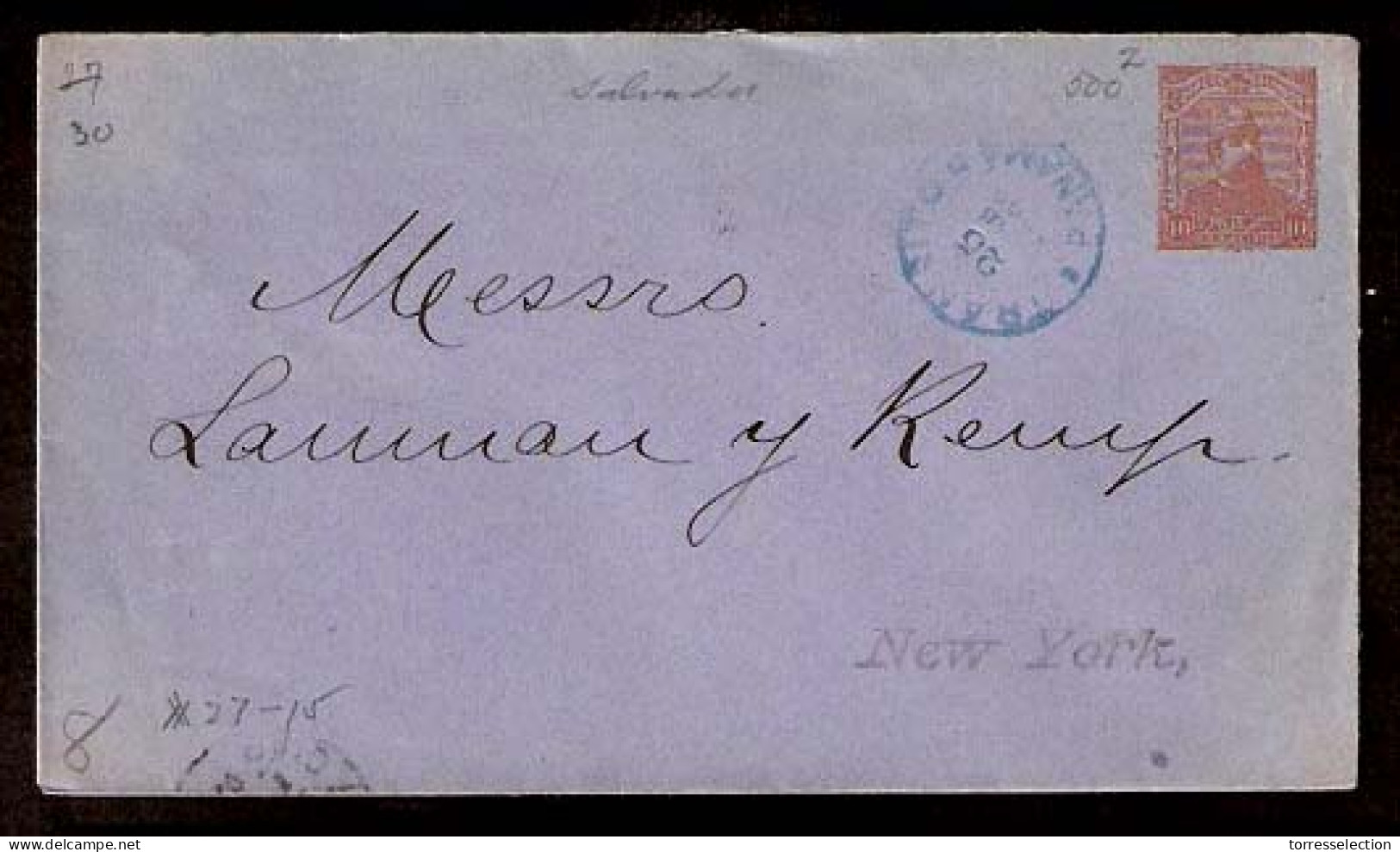 SALVADOR, EL. 1893. La Libertad - USA. 10c. Stat Env / Cds Via Panama. / Comercial Lammam & Kemp Correspondence. - Salvador