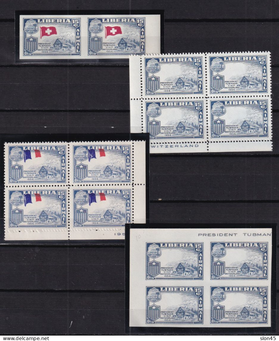 Liberia 1958 Switzerland Varieties Blocks Of 4 Imperf/Perf MNH Flag 16005 - Fouten Op Zegels