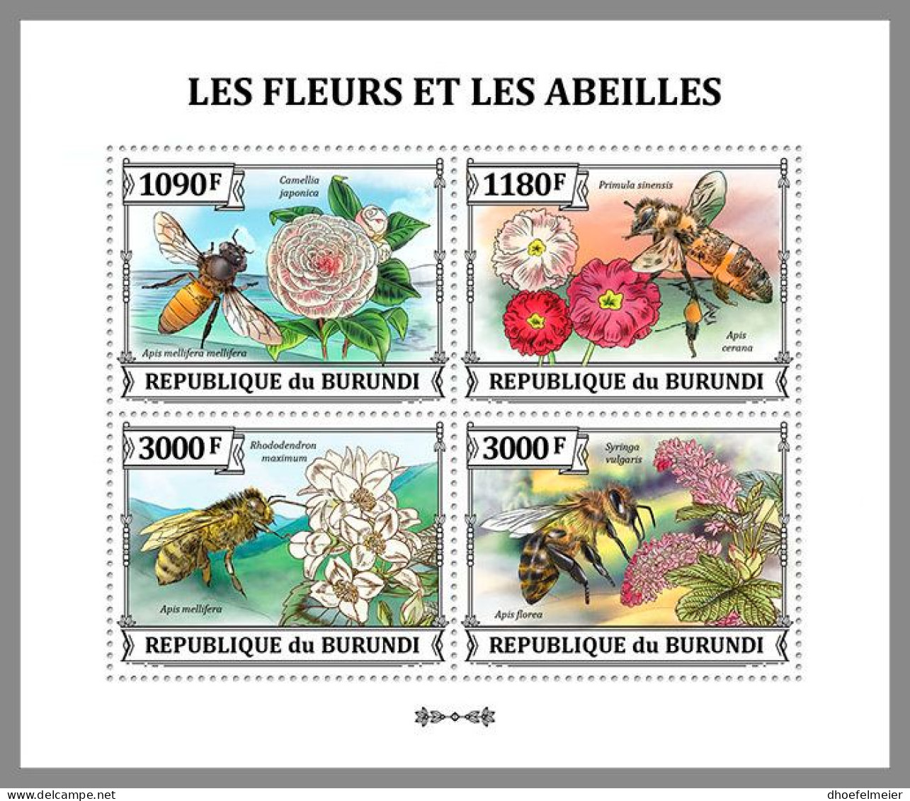 BURUNDI 2023 MNH Flowers Bees Blumen Bienen M/S – OFFICIAL ISSUE – DHQ2412 - Bienen