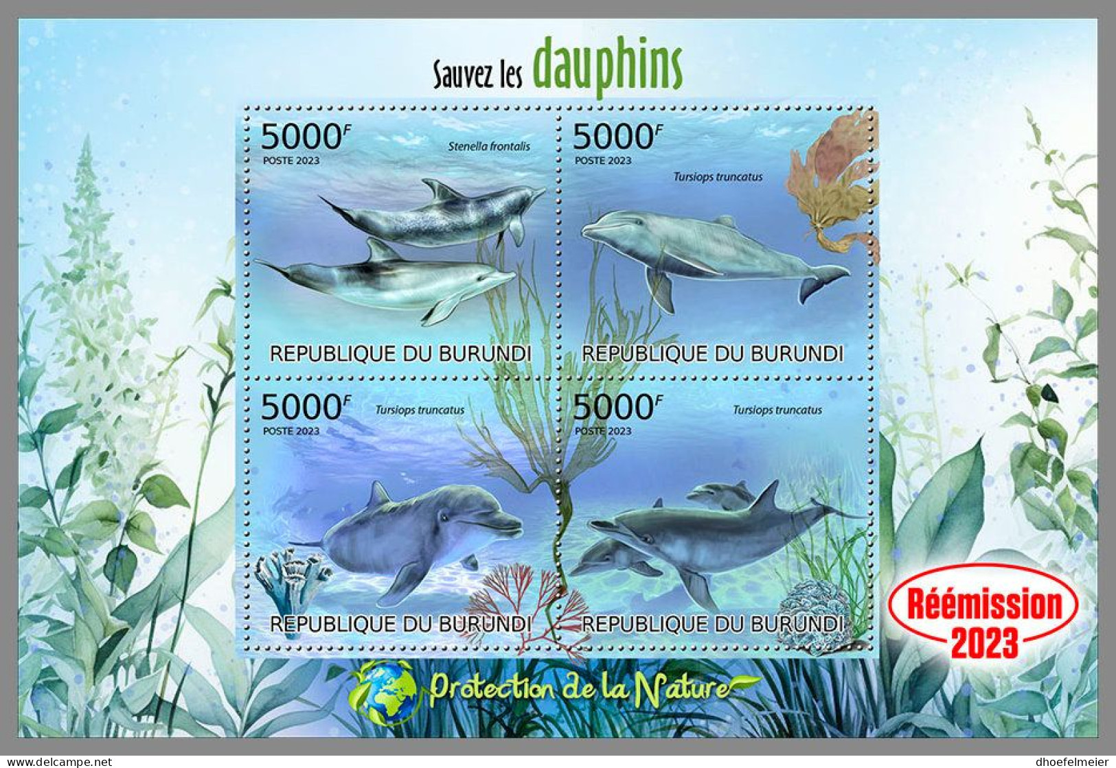 BURUNDI 2023 MNH Dolphins Delphine M/S – OFFICIAL ISSUE – DHQ2412 - Dolphins