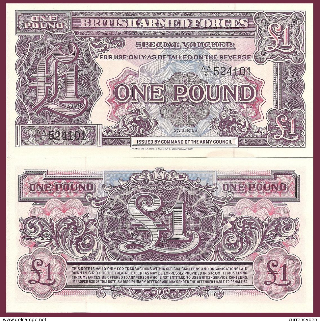 Great Britain Armed Forced Voucher P M22, 1 Pound, 1948 Post WWII UNC $3CV - British Troepen & Speciale Documenten