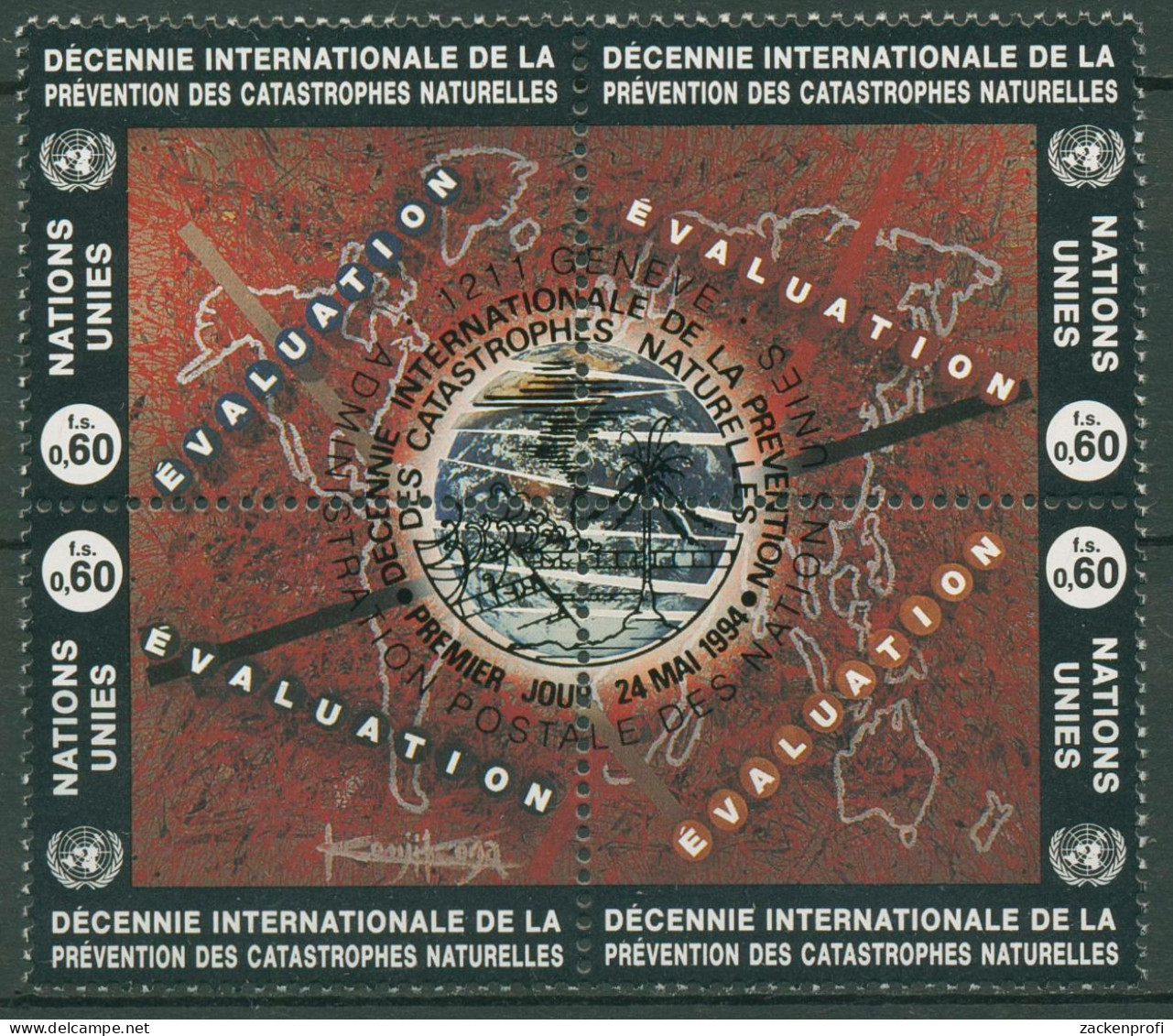 UNO Genf 1994 Katastrophenschutz IDNDR Weltkarte 250/53 ZD Gestempelt - Usados