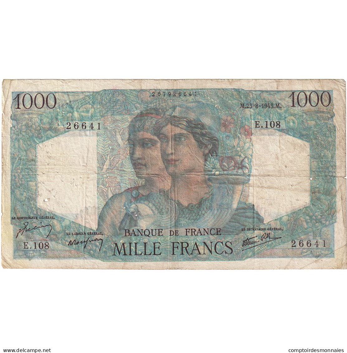 France, 1000 Francs, Minerve Et Hercule, 1945, E.108, TB, Fayette:41.6, KM:130a - 1 000 F 1945-1950 ''Minerve Et Hercule''