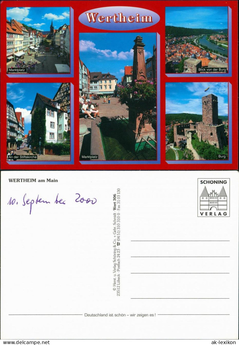 Ansichtskarte Wertheim Marktplatz, Burg-Blick, Stiftskirche 2000 - Wertheim