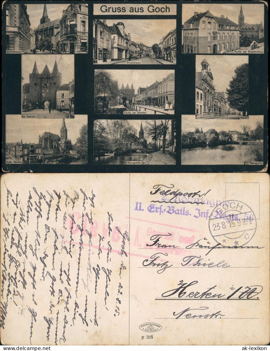 Ansichtskarte Goch MB Vossstrasse, Kirchstrasse, Steintor 1915 - Goch