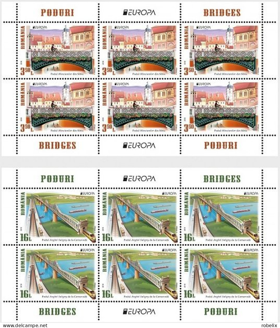 ROMANIA-  2018  EUROPA CEPT  -BRIDGES  - 2 Minisheets Of 6 Stamps - MNH** - 2018