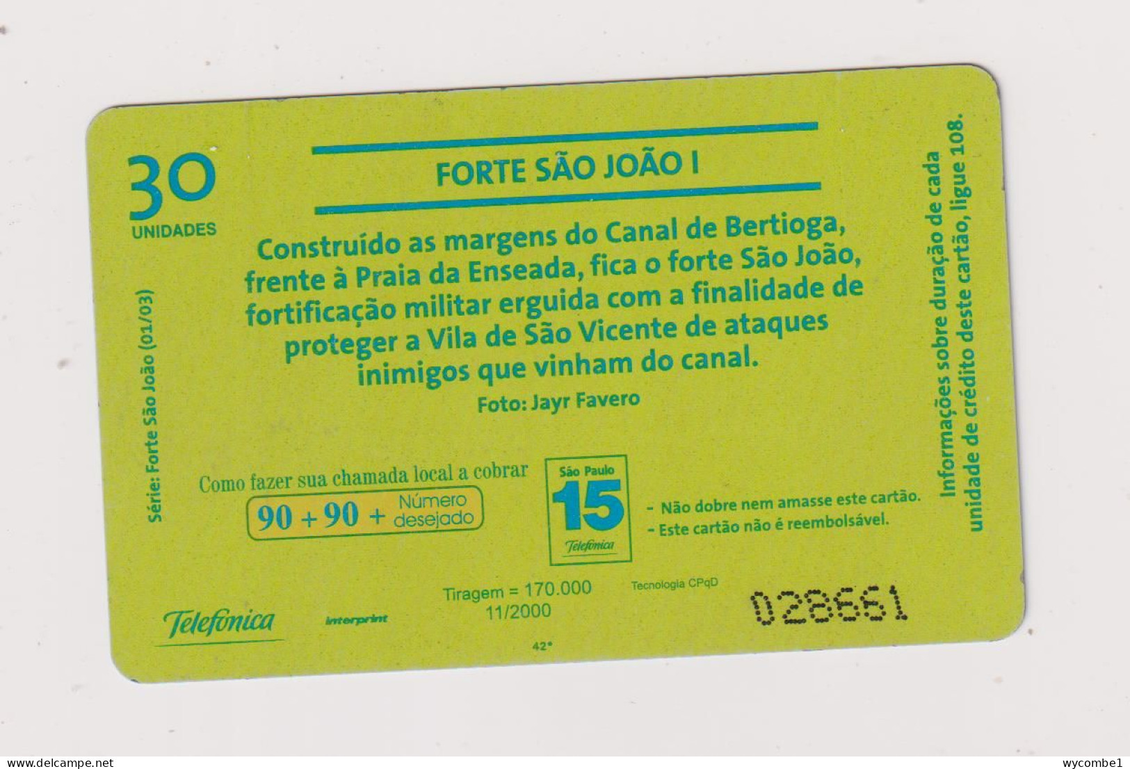 BRASIL - Saint John Fort Inductive Phonecard - Brazil