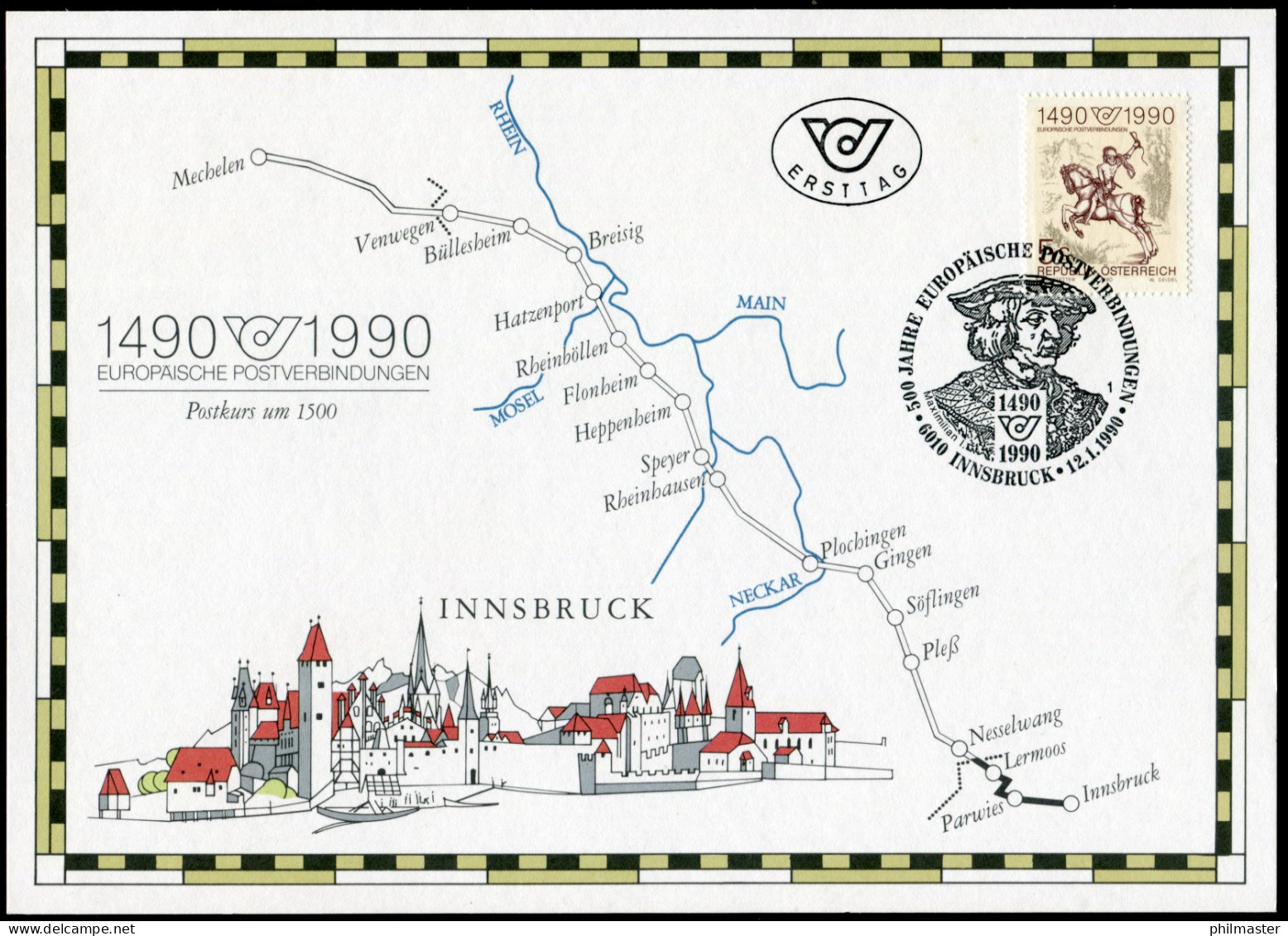 1978 Gedenkblatt 1/1990 Internationale Postverbindungen, ESSt INNSBRUCK 12.1.90 - Autres & Non Classés