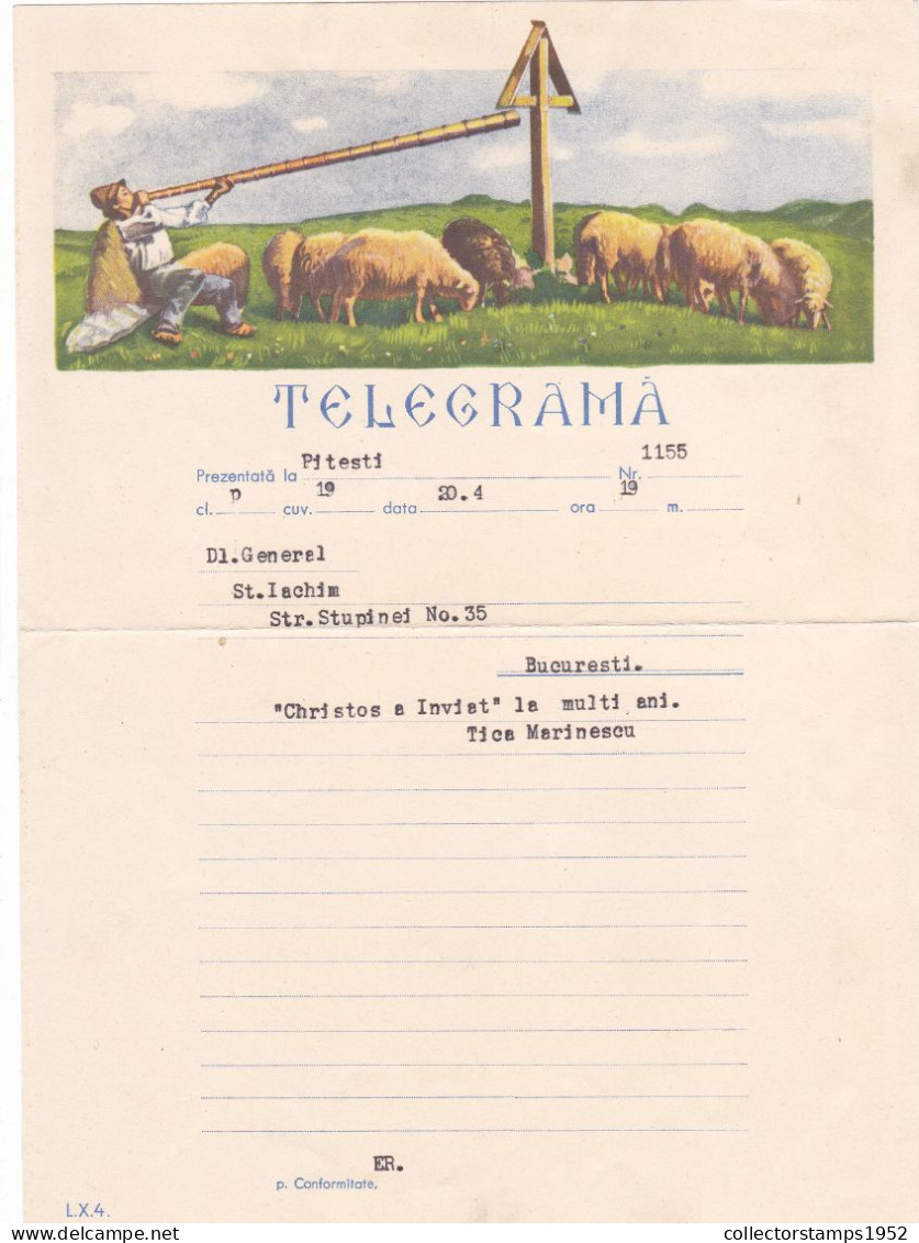 VERY RARE TELEGRAMME,SHEPHERD SINGING FROM TULNIC, WITH THE SHEEP,LX4, ROMANIA - Telegrafi