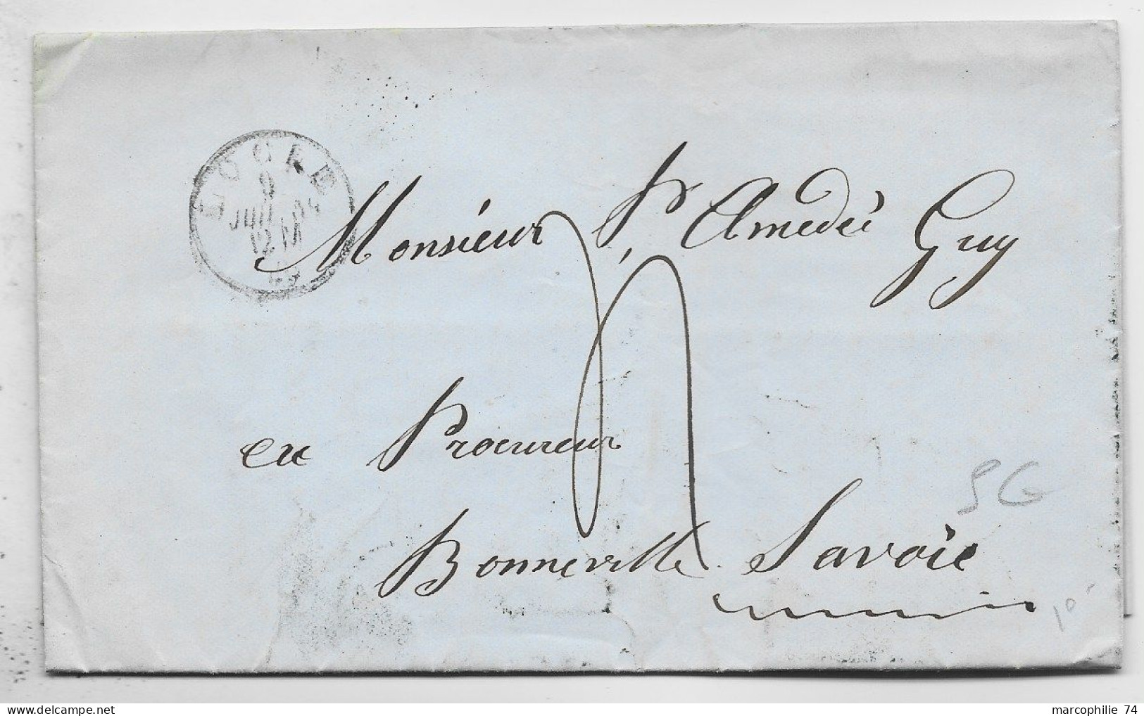 HELVETIA SUISSE LETTRE COVER LOCLE 1859 POUR BONNEVILLE HAUTE SAVOIE SARDE VIA GENEVE - Cartas & Documentos