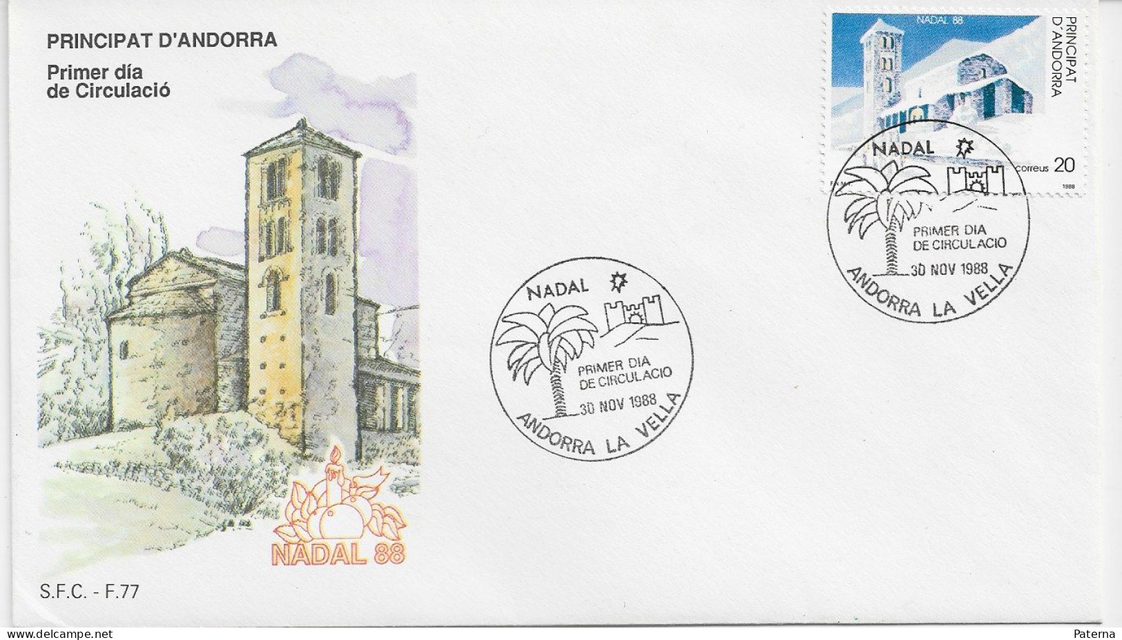 3857 FDC Andorra La Vella  1988, Nadal, Navidad - Brieven En Documenten