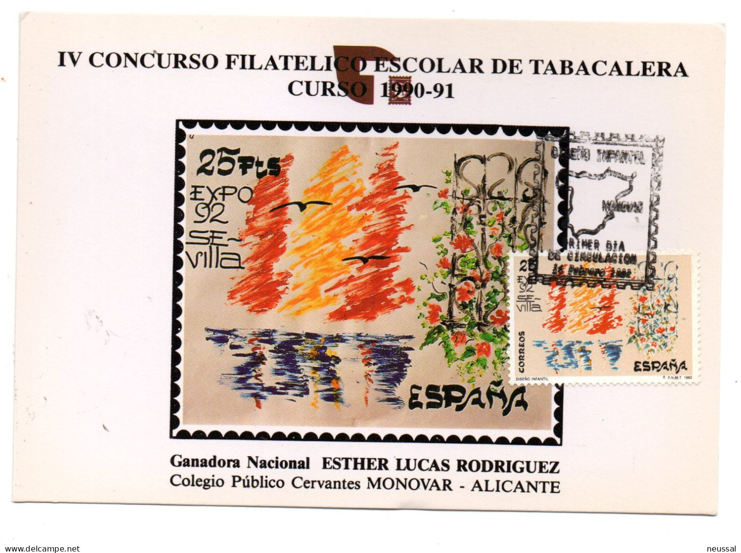 Tarjeta Con Matasellos Commemorativo De Concurso Tabacalera Dee 1992 - Storia Postale