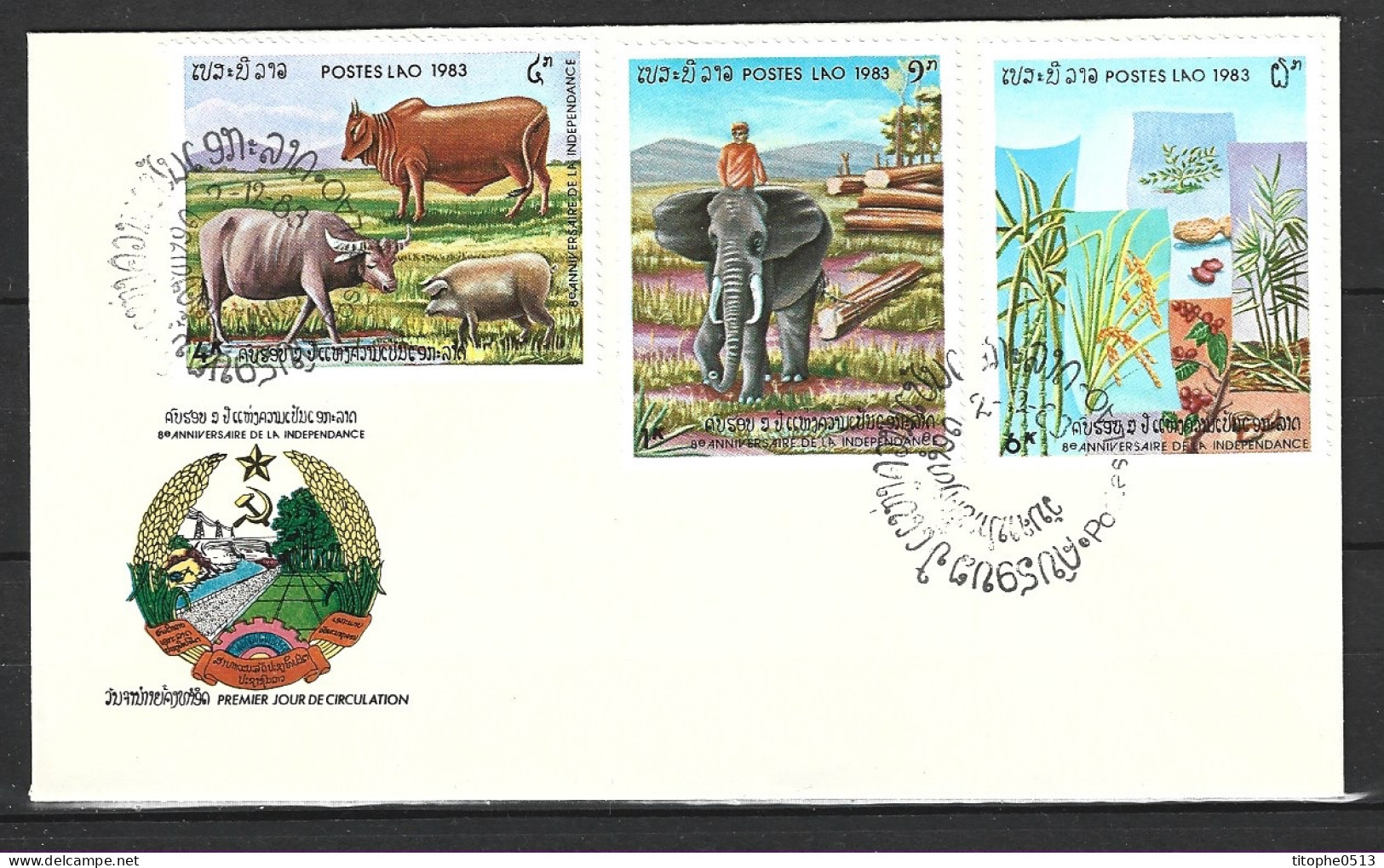 LAOS. N°514-6 Sur Enveloppe 1er Jour (FDC) De 1983. Eléphant. - Elefanten