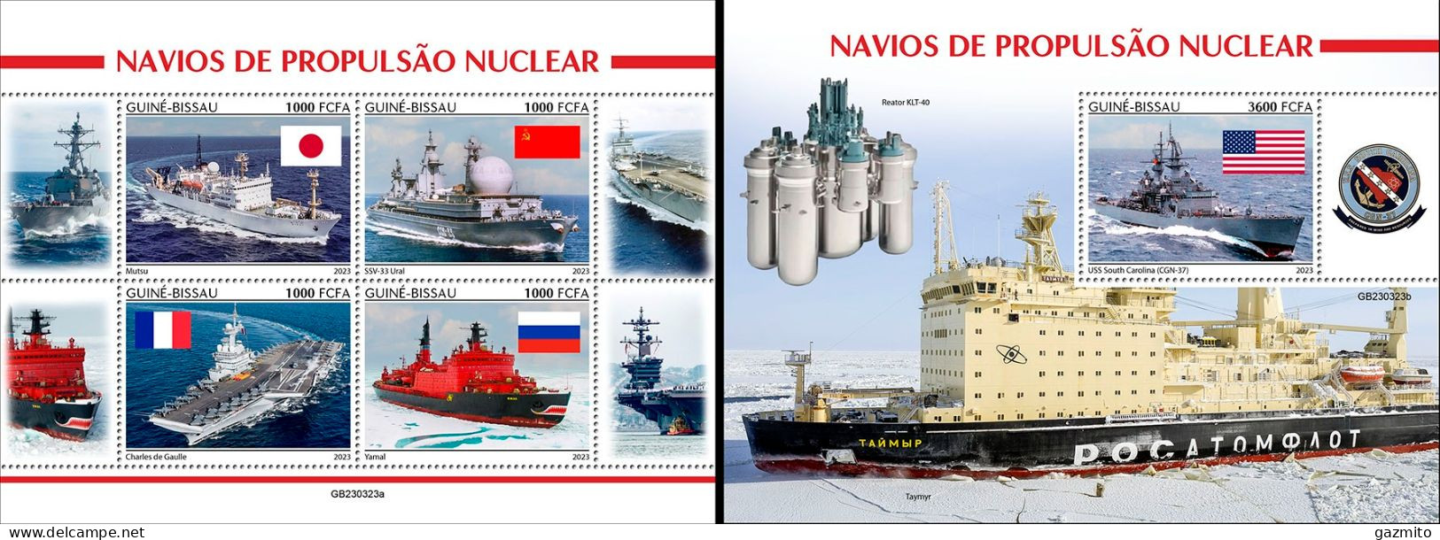Guinea Bissau 2023, Nuclear Powered Ships, Icebreaker, 4val In BF +BF - Polareshiffe & Eisbrecher