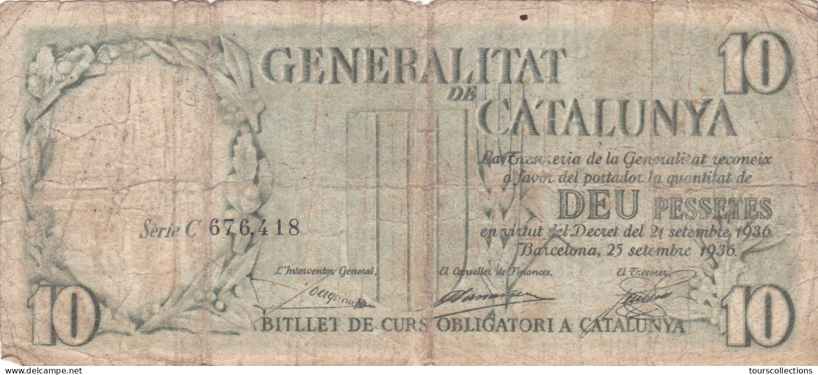 España, 1936 República, Billete De 10 Pesetas De La Generalitat De Catalunya - BARCELONA - 10 Pesetas