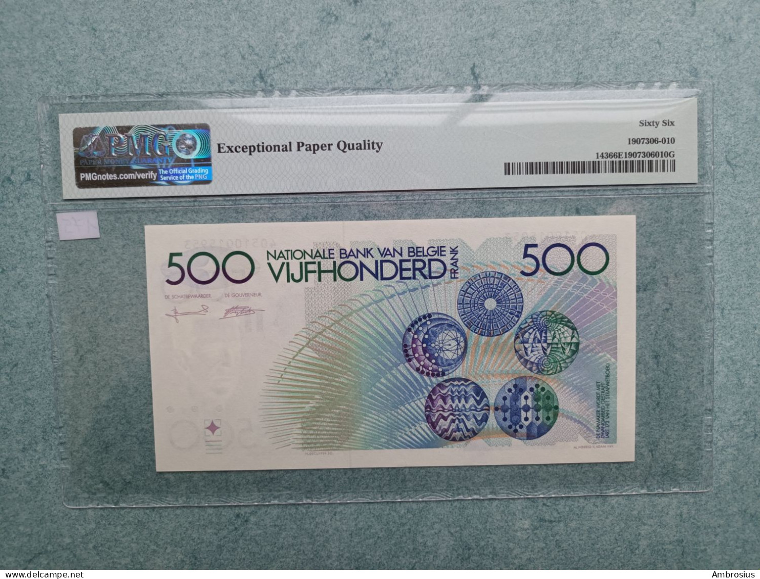 Belgium # P143#Banque Nationale 500 Francs Meunier PMG 66EPQ!! - 500 Frank