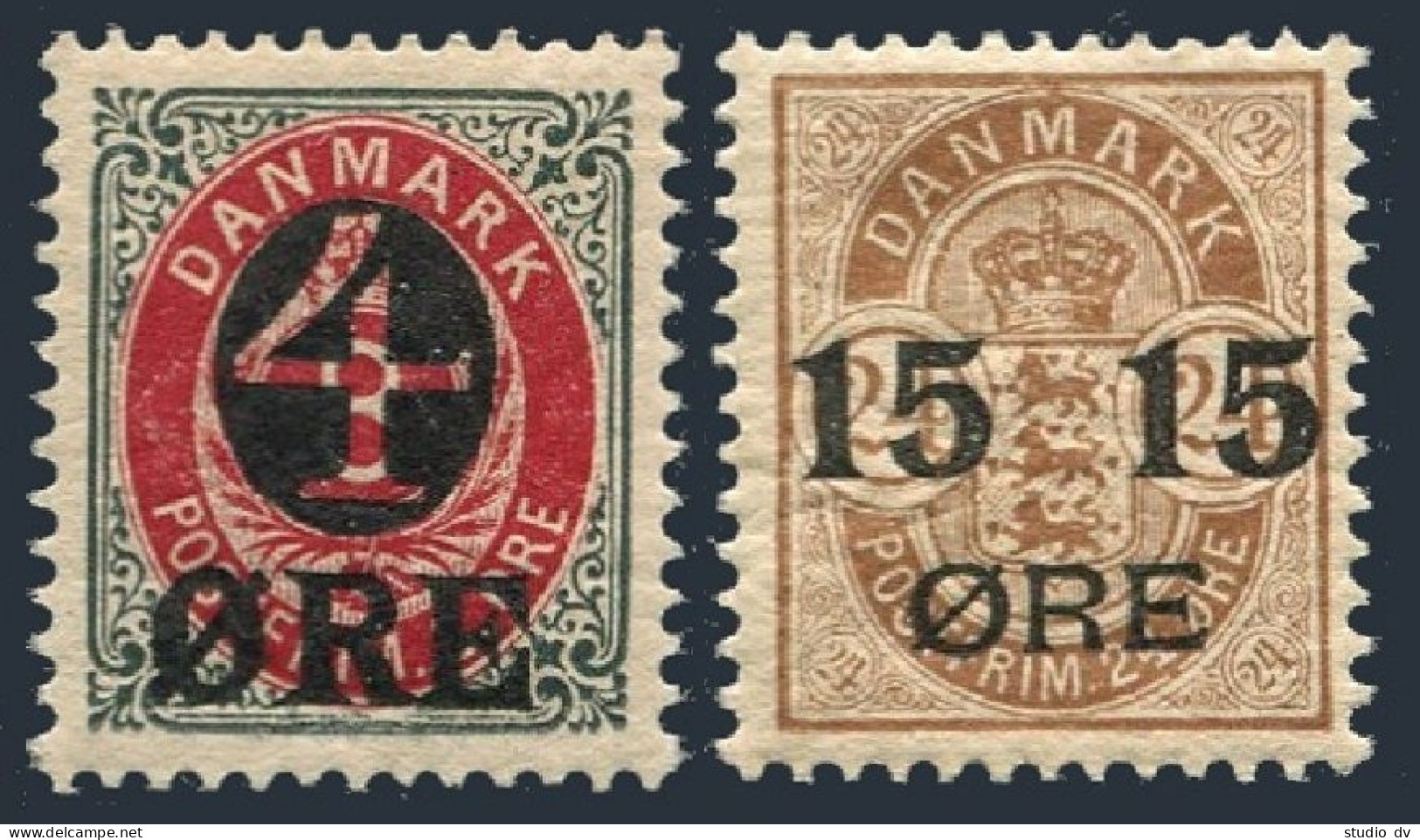 Denmark 55-56, Hinged. Mi 40-41, Definitive Numeral Surcharged New Value, 1904. - Ongebruikt