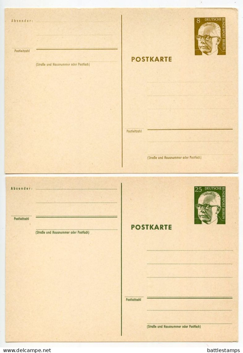 Germany, Berlin 1970's 3 Mint Postal Cards - 8pf., 25pf. & 50pf. President Heinemann - Postcards - Mint