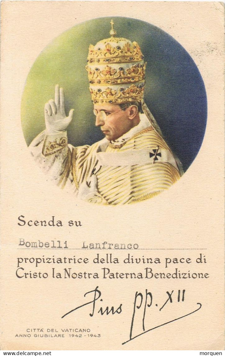 54456. Postal VATICANO 1942. Bendicion De Papa PIO XII A Destinatario. XXV Aniversario Condagracion, Signed - Storia Postale