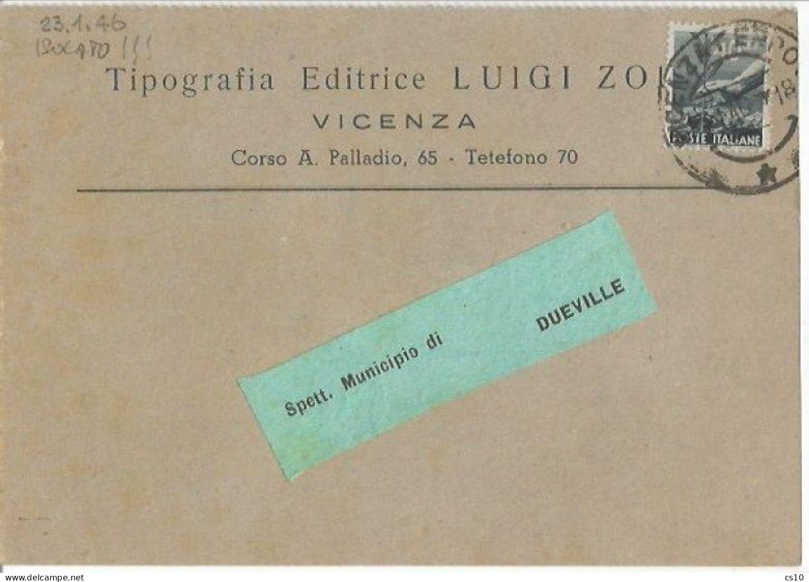 LUOGOTENENZA 3gen1946 Democratica C.40 Isolato Cartolina Commerciale Vicenza - Poststempel