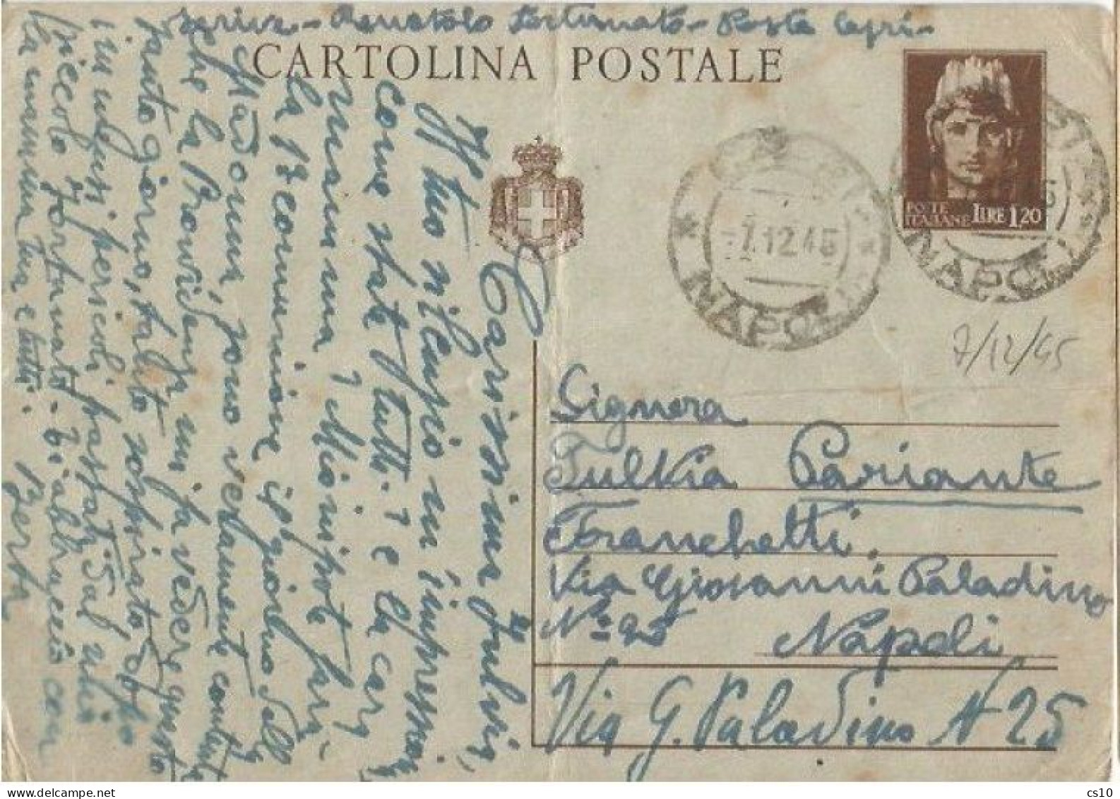 LUOGOTENENZA 7dic1945 CP Turrita L.1,20 Uso  Semplice Interno Capri - Storia Postale