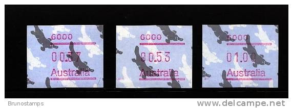 AUSTRALIA - 1986  FRAMAS  PLATYPUS  POSTCODE  6000  BUTTON SET (37c.-53c.-$1)  MINT NH - Timbres De Distributeurs [ATM]