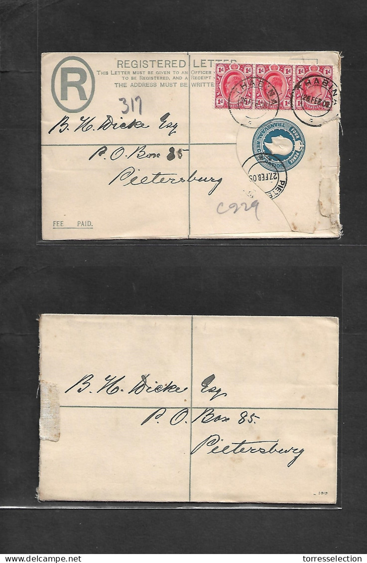 SOUTH AFRICA. 1909 (26 Febr) Transvaal, Thabina - Pietersburg (27 Feb) Local Registered 4d Blue + 3 Adtls Multifkd Env.  - Other & Unclassified