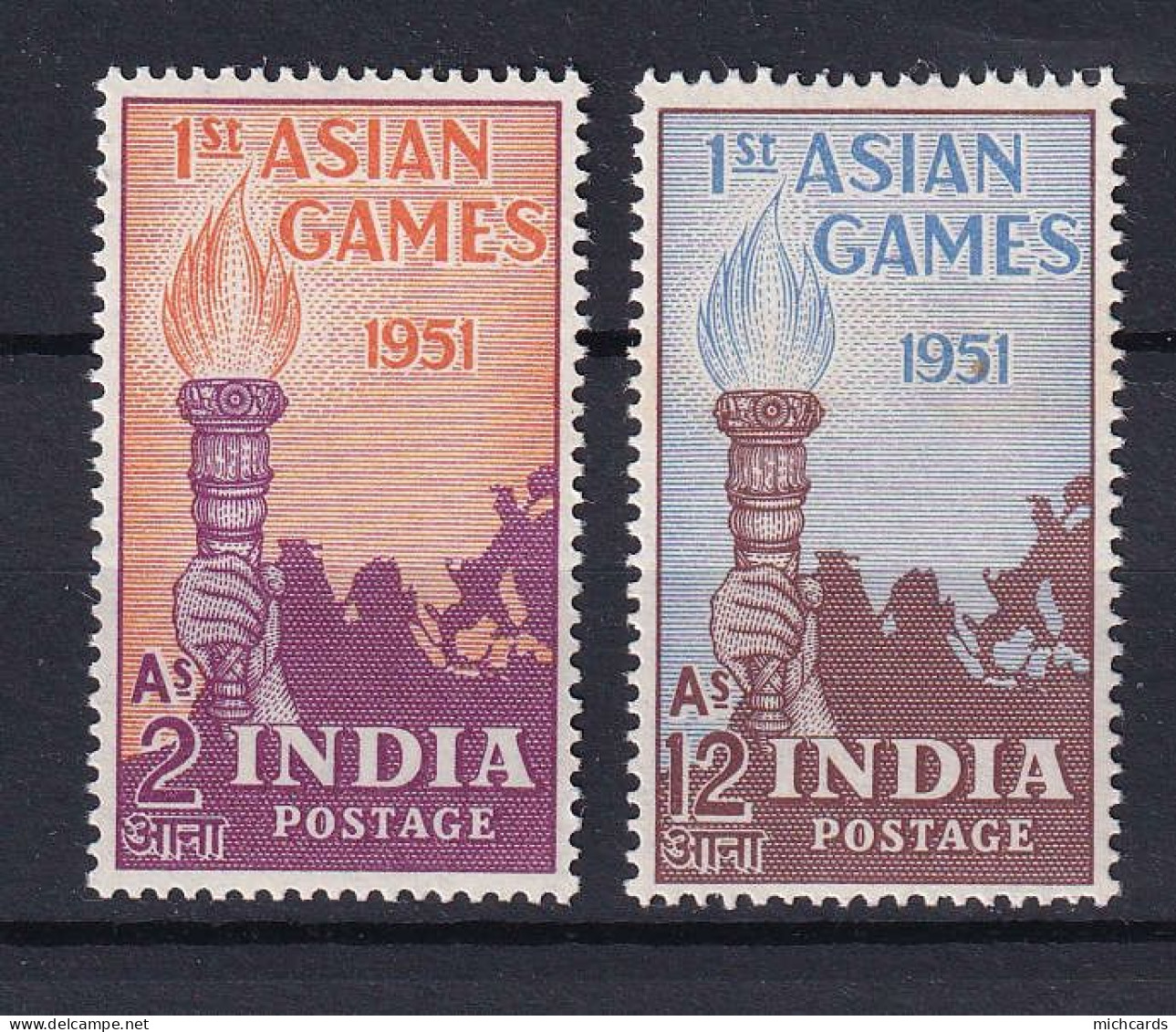 185 INDE 1951 - Yvert 32/33 - Flamme Jeu Torche - Neuf ** (MNH) Sans Charniere - Nuevos