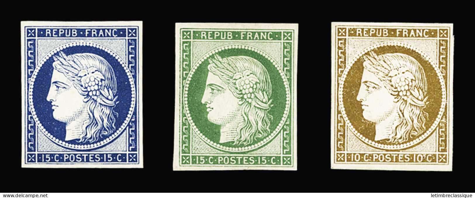 Essai Essais Sur Papier Cartonné 10c Bistre, 15c Vert Et 15c Bleu, Type Cérès, TTB - 1849-1850 Ceres